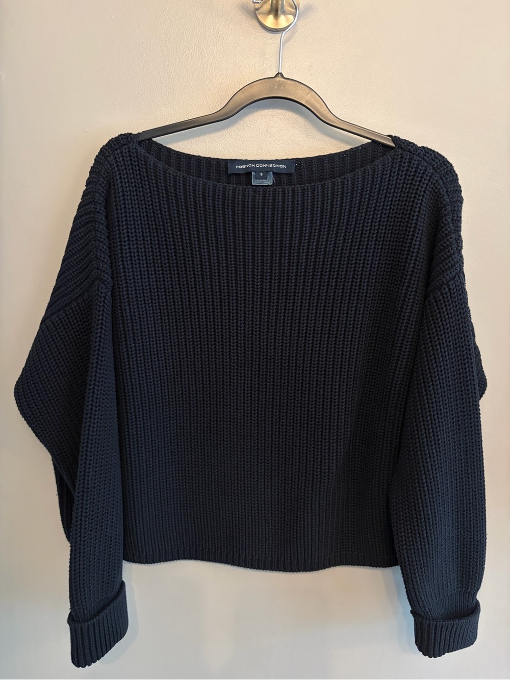 NWOT French Connection chunky black ribbed sweater 100% cotton size S